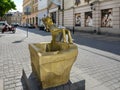 Poland. Drinking fountain in the form of a bronze goat. The symbol of the city of Lublin. The fountain is located on the street