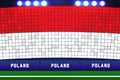 Poland flag card stunts. Poland soccer or football stadium background.