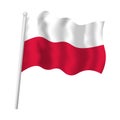 Poland flag on flagpole waving. Polish striped flag vector isolated object illustration