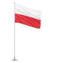 Poland flag on a flagpole white background 3D illustration