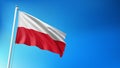 Poland Flag Flying on Blue Sky Background 3D Render