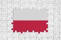 Poland flag in frame of white puzzle pieces with missing central part Royalty Free Stock Photo