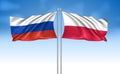 Poland Flag with Russia Flag with cloudy sky Royalty Free Stock Photo