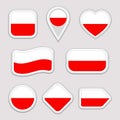 Poland flag stickers set. Polish national symbols badges. Isolated geometric icons. Vector official flags collection Royalty Free Stock Photo