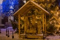 POLAND, GDANSK - DECEMBER 30, 2014: Nativity scene on the Long Market Dlugi Targ street at night near Christmas tree.