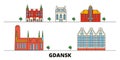 Poland, Gdansk flat landmarks vector illustration. Poland, Gdansk line city with famous travel sights, skyline, design.