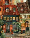 Poland Gdansk old city. Cartoon architecture of a European city