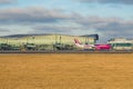 Aircraft line Wizzair taking off at airport, Gdansk, Poland.