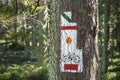 Poland, Gorce Mountains, trail blazing marks Royalty Free Stock Photo