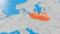 Poland highlighted on a white simplified 3D world map. Digital 3D render