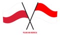 Poland and Indonesia Flags Crossed And Waving Flat Style. Official Proportion. Correct Colors