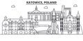 Poland, Katowice architecture line skyline illustration. Linear vector cityscape with famous landmarks, city sights