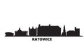 Poland, Katowice city skyline isolated vector illustration. Poland, Katowice travel black cityscape