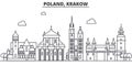 Poland, Krakow architecture line skyline illustration. Linear vector cityscape with famous landmarks, city sights