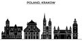 Poland, Krakow architecture vector city skyline, travel cityscape with landmarks, buildings, isolated sights on