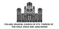 Poland, Krakow, Church Of Sts. Therese Of , The Child Jesus And Jana Bosko travel landmark vector illustration