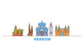 Poland, Krakow line cityscape, flat vector. Travel city landmark, oultine illustration, line world icons