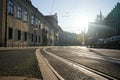 Poland, Krakow 20.04.2020: Empty, deserted streets of the old city of Krakow in morning light during coronavirus pandemic. No