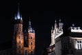 Poland, Krakow July 25, 2023. Old town at night. St. Mary\'s Church