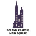 Poland, Krakow, Main Square travel landmark vector illustration