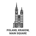 Poland, Krakow, Main Square travel landmark vector illustration