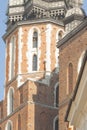 Poland, Krakow, st Mary Curch Towers, Midday, Trumpeter Playing