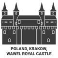 Poland, Krakow, Wawel Royal Castle travel landmark vector illustration