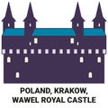 Poland, Krakow, Wawel Royal Castle travel landmark vector illustration