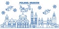 Poland, Krakow winter city skyline. Merry Christmas, Happy