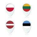 Poland, Lithuania, Latvia, Estonia flag location map pin icon Royalty Free Stock Photo
