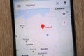 Poland location on Google Maps displayed on a modern smartphone