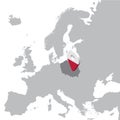 Poland Location Map on map Europe. 3d Poland flag map marker location pin. High quality map of Poland.