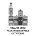 Poland, Lodz, Alexander Nevsky Cathedral travel landmark vector illustration