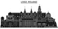 Poland, Lodz architecture vector city skyline, travel cityscape with landmarks, buildings, isolated sights on background