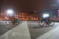 Lodz, Poland, Bicycles Parking Spot, Manufaktura shopping mall and leisure center at night
