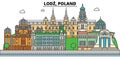 Poland, Lodz. City skyline, architecture, buildings, streets, silhouette, landscape, panorama, landmarks. Editable