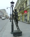 Poland, Lodz, Piotrkowska, 37, bronze monument to the lamplighter