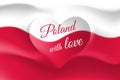 Poland with love. Polish national flag with heart shaped waves. Background in colors of the polish flag. Heart shape, vector Royalty Free Stock Photo