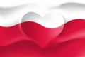 Poland with love. Polish national flag with heart shaped waves. Background in colors of the polish flag. Heart shape, vector Royalty Free Stock Photo