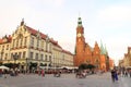 POLAND, LOWER SILESIA, WROCLAW - JUNE 29, 2018: Shadowless city scene on the market square in Wroclaw.