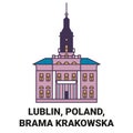 Poland, Lublin, Brama Krakowska travel landmark vector illustration