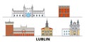 Poland, Lublin flat landmarks vector illustration. Poland, Lublin line city with famous travel sights, skyline, design.