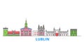 Poland, Lublin line cityscape, flat vector. Travel city landmark, oultine illustration, line world icons