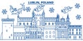 Poland, Lublin winter city skyline. Merry Christmas, Happy
