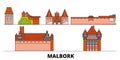 Poland, Malbork flat landmarks vector illustration. Poland, Malbork line city with famous travel sights, skyline, design