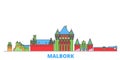 Poland, Malbork line cityscape, flat vector. Travel city landmark, oultine illustration, line world icons