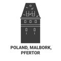 Poland, Malbork, Tpfertor travel landmark vector illustration