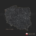 Poland map abstract geometric mesh polygonal light concept with black and white glowing contour lines countries and dots