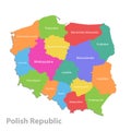 Poland map, administrative division Polish Republic, separate individual states with state names, color map isolated on white back Royalty Free Stock Photo