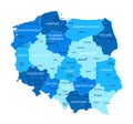 Poland map. Cities, regions. Vector